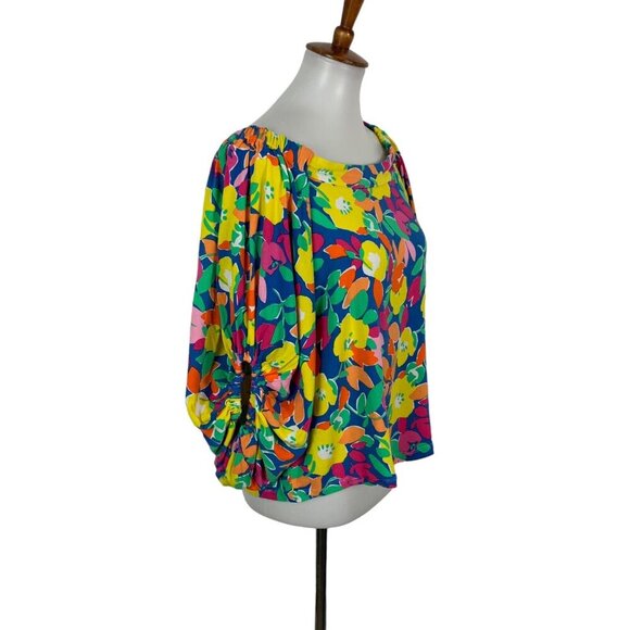 Sugar Lips Multicolor Floral Blouse Puff Sleeve Boho Peasant Top Lightweight XS - Picture 2 of 5